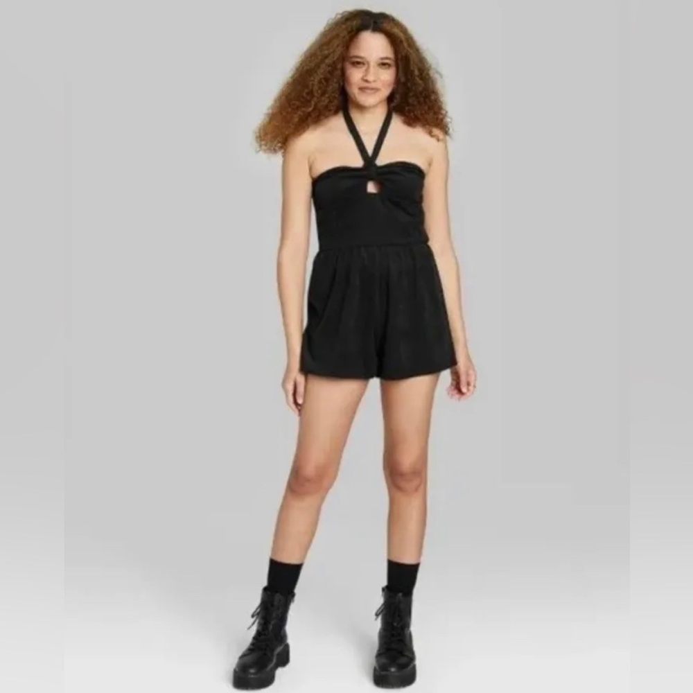 Wild Fable Women's Size Small Black Sleeveless Halter Tie Towel Terry Romper